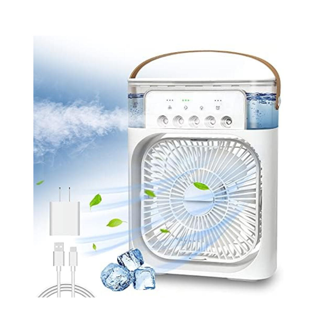 NTMY Portable Air Conditioner Fan, Mini Evaporative Air Cooler with 7 Colors LED Light, 1/2/3 H Timer, 3 Wind Speeds and 3 Spray NTMY Portable Air Conditioner Fan, Mini Evaporative Air Cooler with 7 Colors LED Light, 1/2/3 H Timer, 3 Wind Speeds and 3 Spray Modes for Your Desk, Nightstand, or Coffee Table