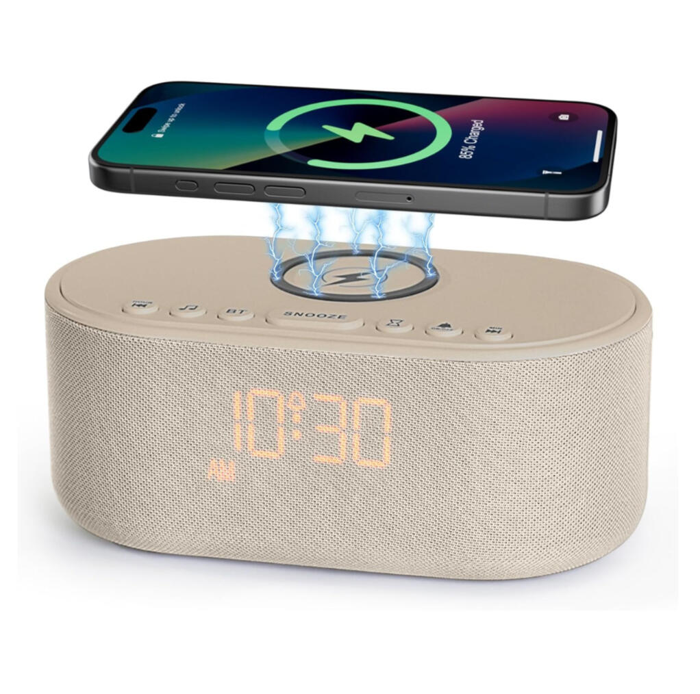 Sound Machine Alarm Clock Wireless Charger: Bluetooth 10W Stereo Sound Speaker Bedroom - White Noise Machine for Sleeping with 21 Soothing Sounds