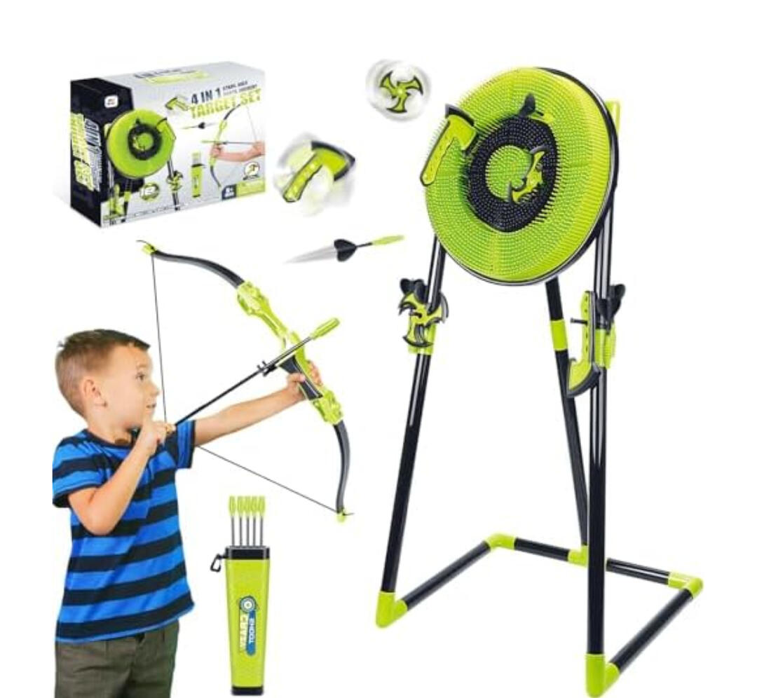 Axe Throwing Game for Backyard - Outdoor Games for Kids Adults Family - Bristle Target, Bow & Arrow, Throwing Axes, Ninja Stars Darts Includes - Archery Games for Yard Lawn Carnival