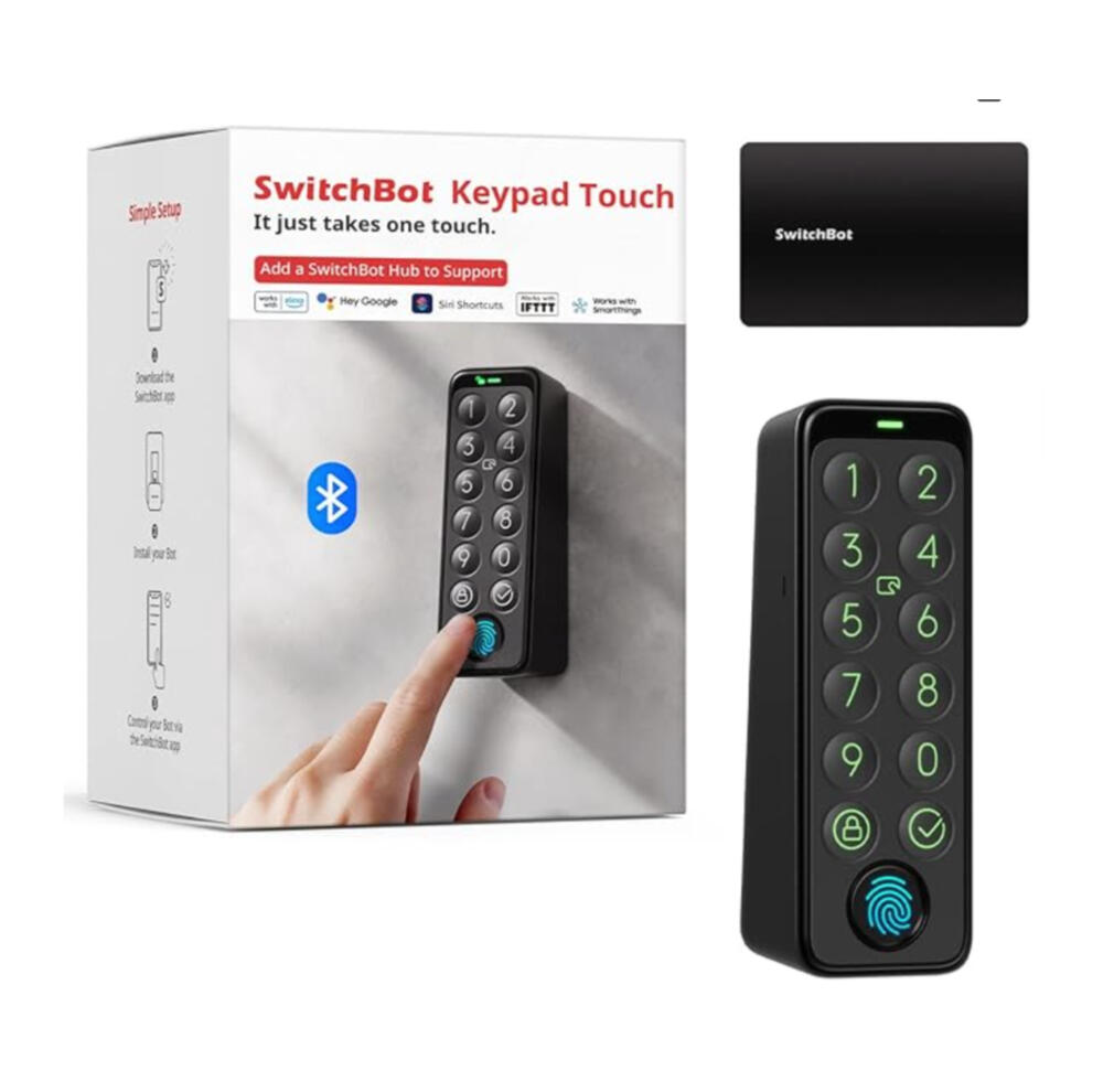 SwitchBot Smart Keypad Touch for SwitchBot Lock, Fingerprint Keyless Home Entry, IP65 Waterproof, Supports Virtual Passwords for SwitchBot Smart Keypad Touch for SwitchBot Lock, Fingerprint Keyless Home Entry, IP65 Waterproof, Supports Virtual Passwords for Home Security(Only Works for SwicthBot)