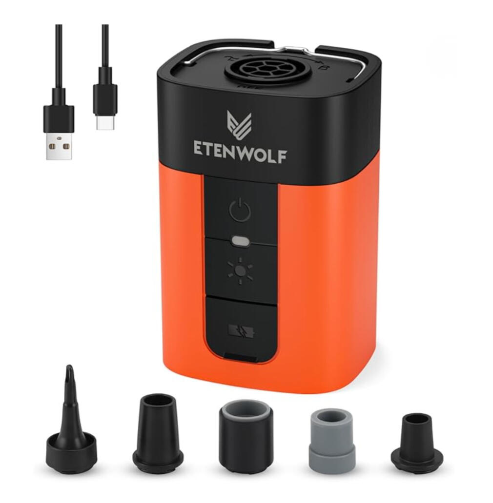ETENWOLF Air Pump for Inflatables, 10400 mAh Portable Electric Air Pump with Camping Light, 4X Quick Inflator & Deflator, 720 L/min Pump for Pool Floats, Air Mattress, Vacuum Storage Bags
